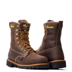 Thorogood Boots: Men's 814 4520 Brown Soft Toe USA Made American Heritage 8" Waterproof Insulated Crazyhorse Work Boot -Carlos Trendy 814 4520 3edit