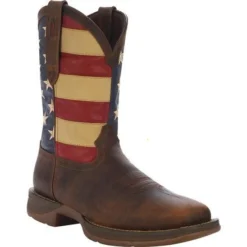 Durango Boots: Men's DB5554 Brown Rebel 12 Inch American Flag Pull On Square Toe Boot -Carlos Trendy db5554 reg