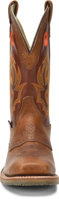 Double H Boots: Men's DH5400 Brown Square Steel Toe ICE Roper 13" Pull On Cowboy Boot -Carlos Trendy dh5400 500xauto toe