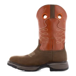 Frye Supply Boots: FR40102 Brown/Orange Steel Toe Safety-Crafted 10" Unlined Western Work Boot -Carlos Trendy fr40102 04edit