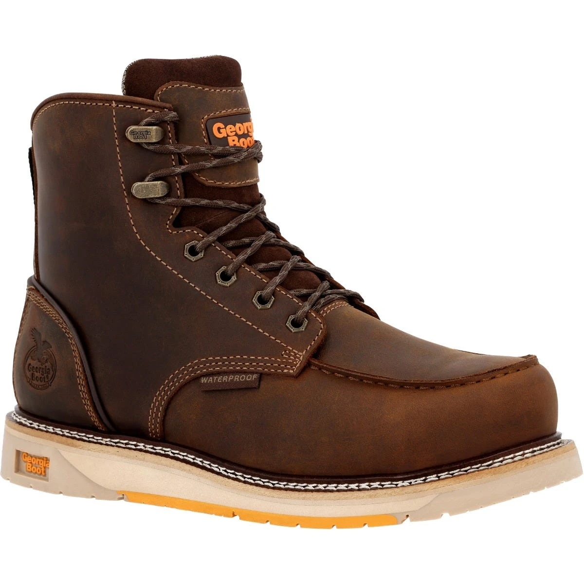 Georgia Boots: Men's GB00592 Brown Nano Composite Toe AMP LT Wedge Moc Toe Waterproof Work Boot 1 Georgia Boots: Men's GB00592 Brown Nano Composite Toe AMP LT Wedge Moc Toe Waterproof Work Boot