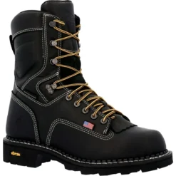 Georgia Boots: Men's GB00603 Black Plain Toe 8" USA Made Logger Waterproof Work Boot
