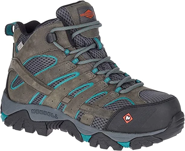 Merrell Boots: Women's J42076 Pewter Teal Moab Vertex Mid Composite Toe Waterproof Work Boot 1 Merrell Boots: Women's J42076 Pewter Teal Moab Vertex Mid Composite Toe Waterproof Work Boot