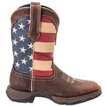 Durango Boots: Women's RD4414 Brown Rebel 10 Inch American Flag Pull On Square Toe Boot
