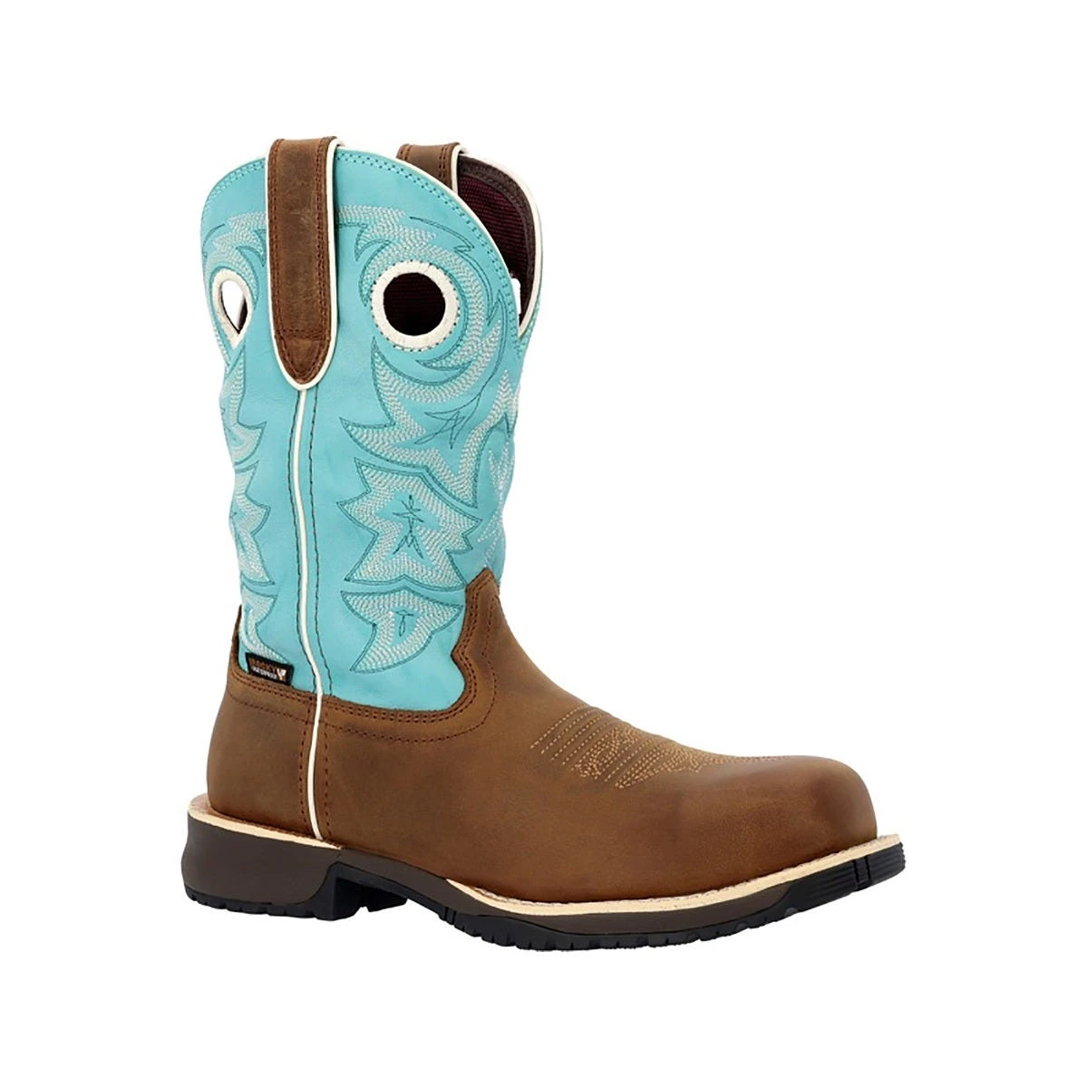 Rocky Boots: Women's RKW0412 Brown Turquoise Composite Toe Rosemary Pull On Cowboy Work Boot 1 Rocky Boots: Women's RKW0412 Brown Turquoise Composite Toe Rosemary Pull On Cowboy Work Boot