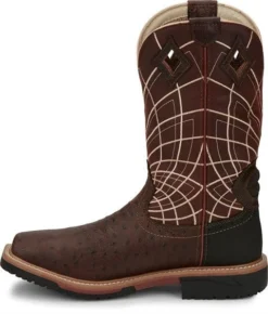 Justin Boots: Men's SE4835 Brown Ostrich Print Composite Square Toe Derrickman Cowboy Work Boots -Carlos Trendy se4835 617x563 instep